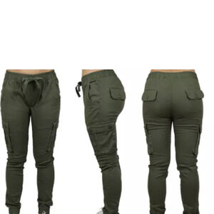 Galaxy Women's Green Stretch Twill Cargo Slim Fit Joggers Small